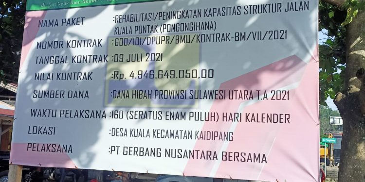 Papan Proyek Jalan Pongihana Desa Kuala
