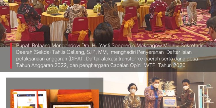 Bolmong Terima Penghargaan Kabupaten WTP dan DIPA 2022
