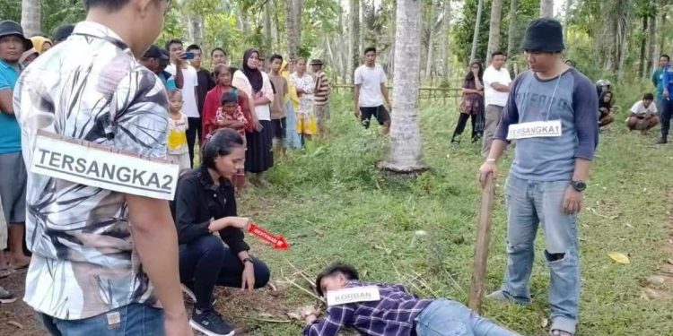 Polres Bolmut Gelar Rekonstruksi Kasus Pembunuhan Sadis di Bigo Selatan