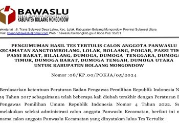 Bawaslu Umumkan Hasil Seleksi Tertulis Calon Panwascam