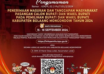 KPU Bolmong Buka Penerimaan Masukan dan Tanggapan Masyarakat Paslon Bupati dan Wakil Bupati