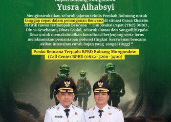 Warga Bolmong Dihimbau Waspada Peningkatan Curah Hujan Berpotensi Bencana Banjir