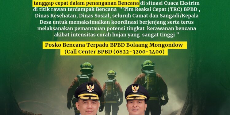Warga Bolmong Dihimbau Waspada Peningkatan Curah Hujan Berpotensi Bencana Banjir